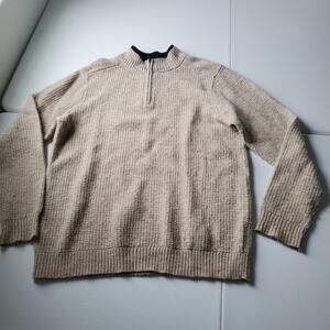 Pendleton Sweater Mens XL Beige Shetland Wool Quarter Zip Mock Neck Knit